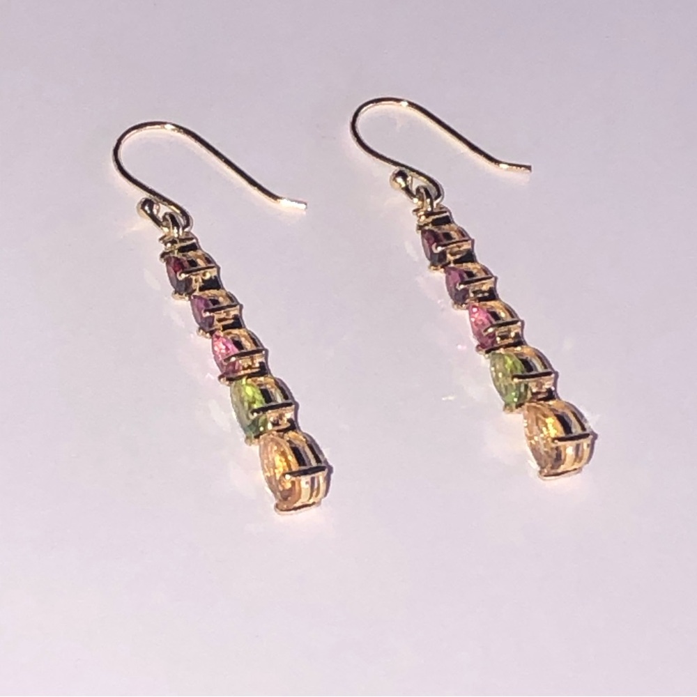 Solid 14k Gold Gemstone Dangle Earrings - Picture 9 of 11